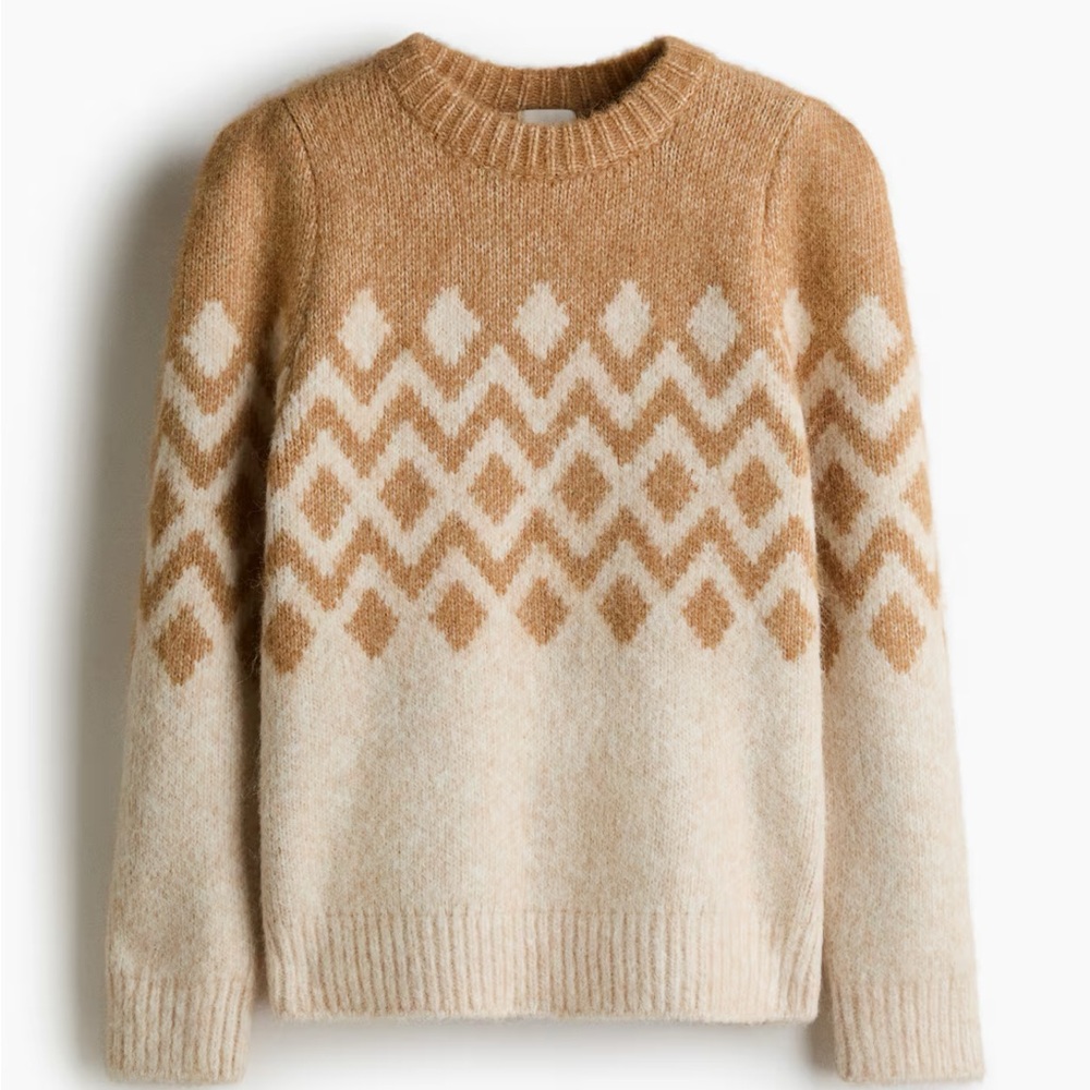 H&M Jacquard Knit Sweater - Beige/Patterned S